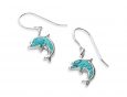 Handmade Silver Dolphin Charm Earrings - Turquoise Pattern
