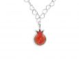 Handmade Silver Pomegranate Charm Hearts Necklace - Red Coral Pattern