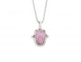 Handmade Silver Hamsa Charm Necklace - Rose Quartz Pink Pattern