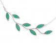 Handmade silver olive leaf necklace -jade green pattern