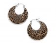 Handmade Silver Round Afro Hoop Earrings - Leopard Pattern