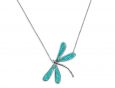 14K White Gold Small Dragonfly Necklace Turquoise Pattern by Adina Plastelina